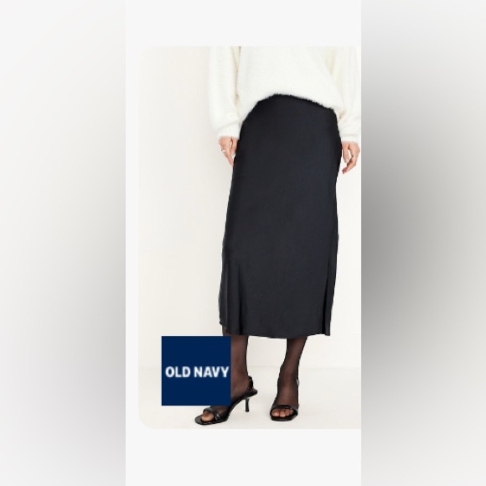 Old Navy Black Satin Midi Skirt